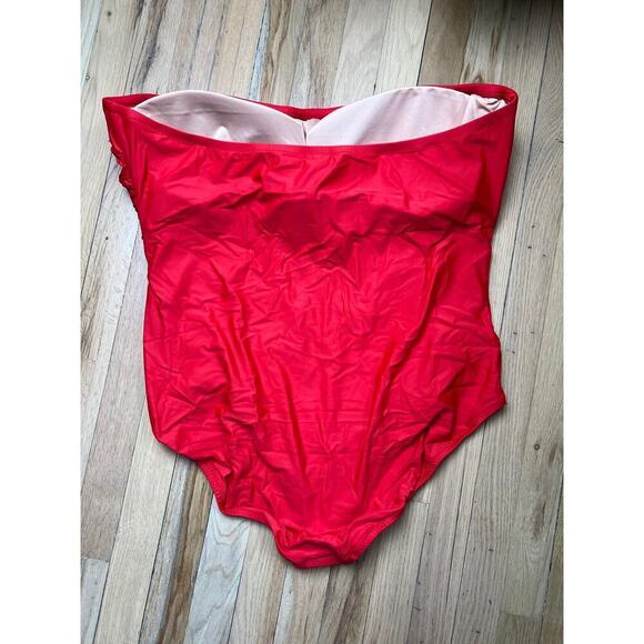 NWT J.Crew Gemma Ruched Bandeau One-Piece Bright Cerise Red Swimsuit Women's 24 - Picture 5 of 13